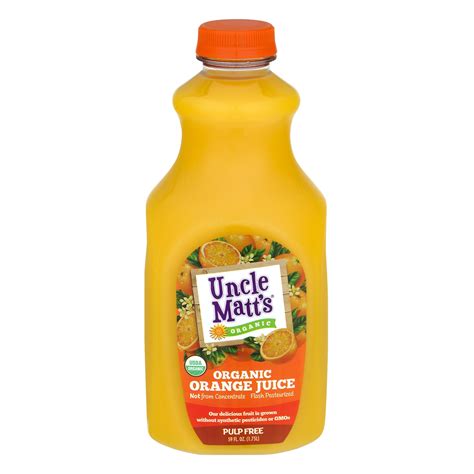 Uncle matt's - 12oz Ultimate Defense (6 pack) Uncle Matt's Organic Inc. 1 Review. $24.00 USD. Qty. Add to Cart. For orange juice with a zing, you can’t go wrong with our new Organic Ultimate Defense with live probiotics and turmeric. With 500 mg. of turmeric per serving, you can now drink to your health! Besides giving our OJ a deep orange glow, turmeric ...